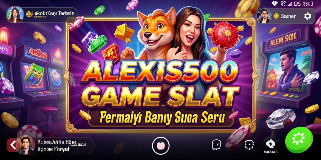 Screenshot gameplay ALEXIS500 menunjukkan kombinasi simbol yang menarik dan fitur bonus.
