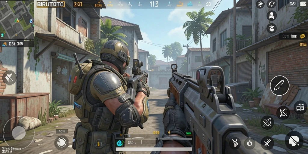 Tangkapan layar gameplay seru BIRUTOTO dengan pertempuran FPS.