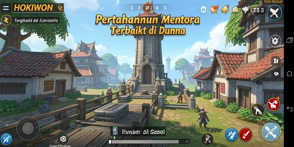 Screenshot gameplay HOKIWON menampilkan aksi menara pertahanan yang seru.