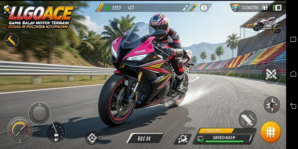 Tampilan gameplay mendebarkan di lintasan balap motor.