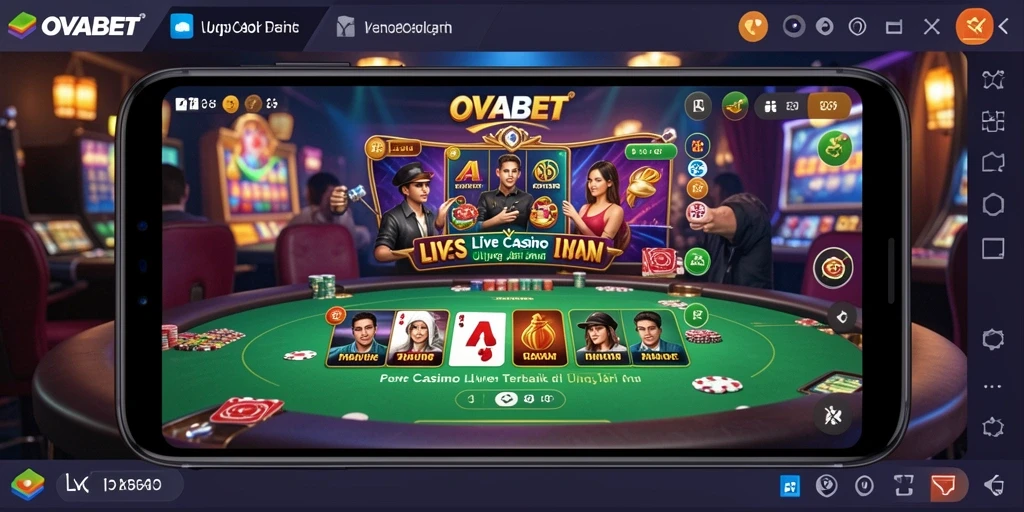 Screenshot OVABET menampilkan dealer profesional dan permainan Live Casino yang seru.
