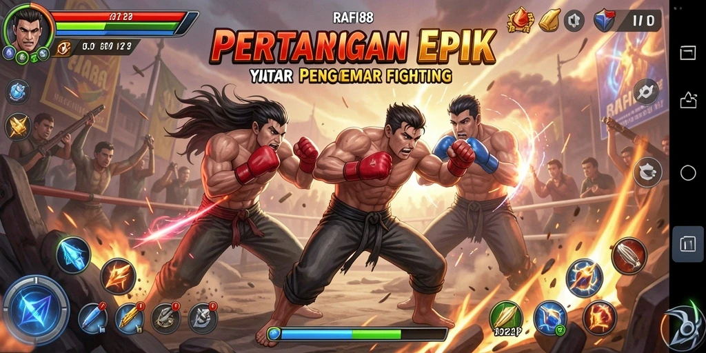 Tampilan aksi seru dalam pertarungan karakter di RAFI88.
