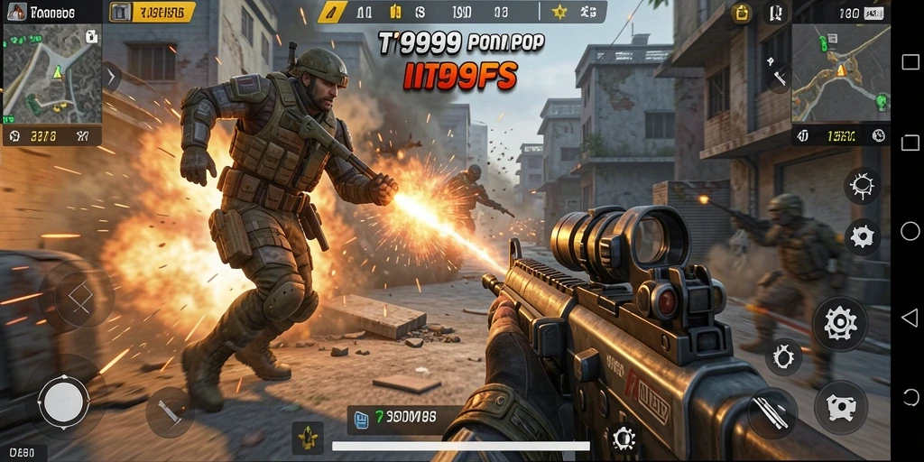 Tampilan menegangkan dari gameplay T9999 di medan perang.